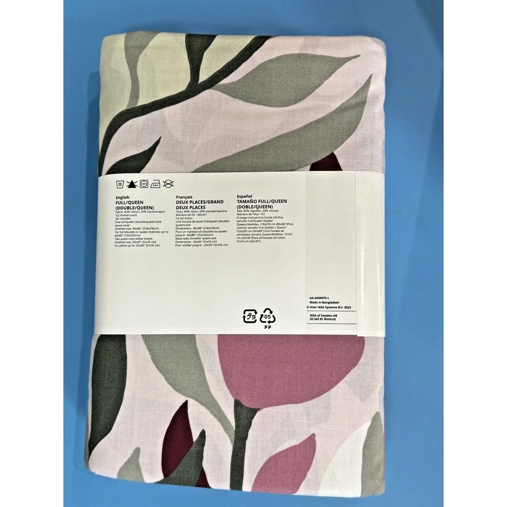 Ikea KORSKOVALL Full/Queen Duvet cover and 2 pillowcases, floral pattern New